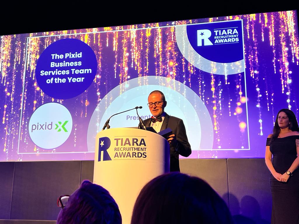 Talint TIARA Awards - Pixid sponsors - Mark Kieve UK CEO presenting award on stage